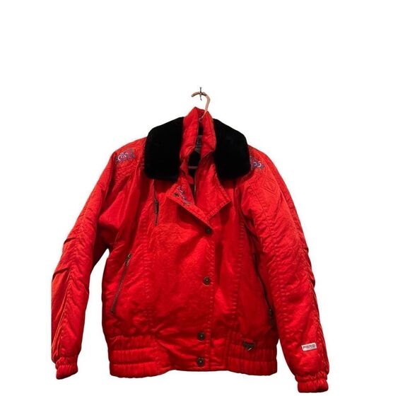 FERA Vintage Women’s Ski Jacket Cherry red faux fur Sz.6 - Picture 1 of 8